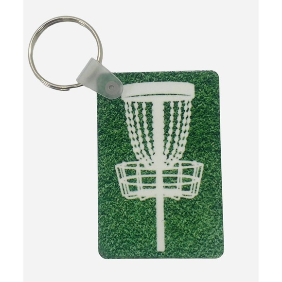 Disc Golf Keychain DISCGOLF BASKET Turf GREEN Custom Made Key Ring Hardboard - Picture 2 of 7
